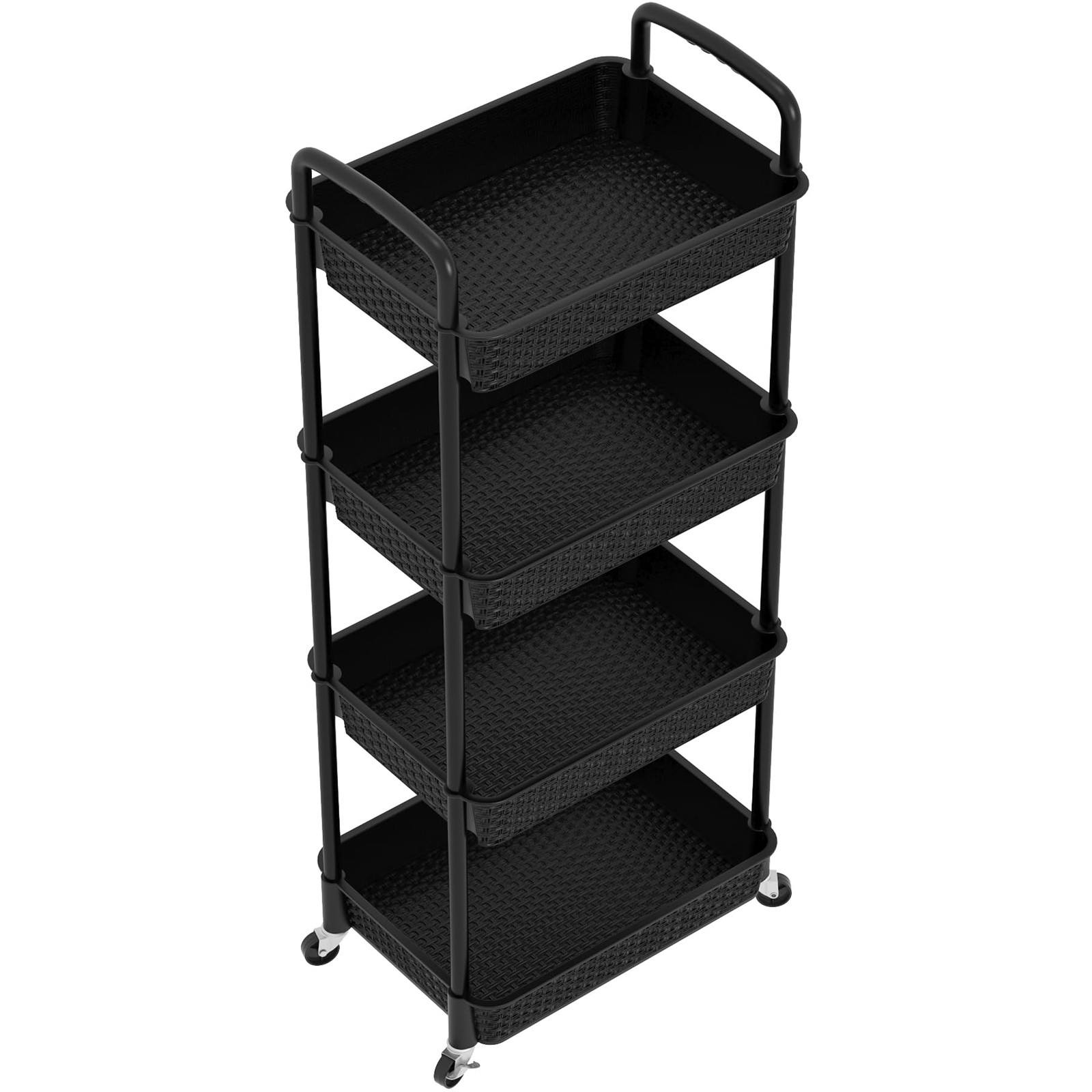 4-Tier Plastic Rolling Utility Cart with Handle, Utility Storage Cart for Off...