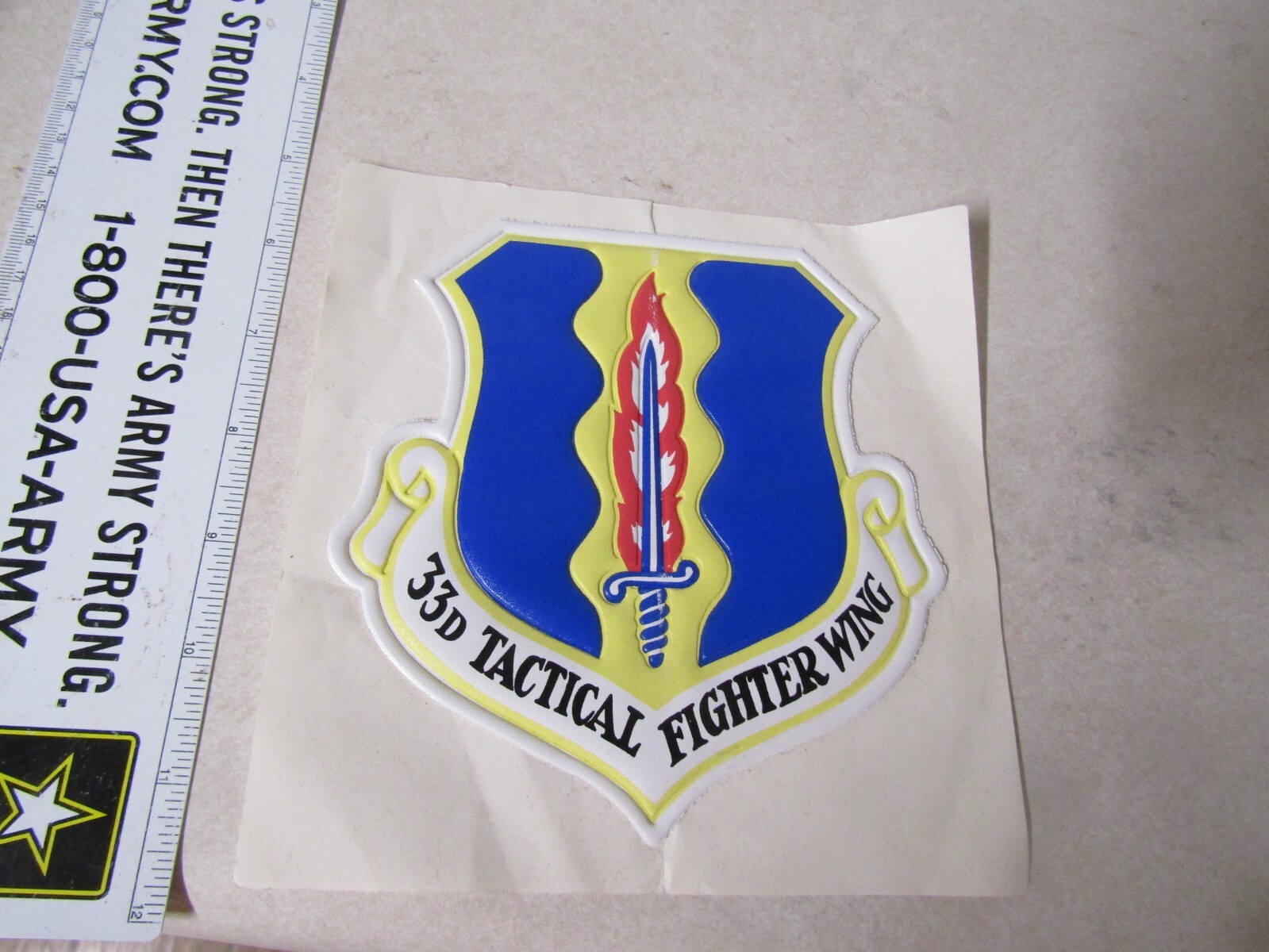 MILITARY PATCH US AIR FORCE STICK AND PEEL OFF 33D TACTICAL FIGHTER WING 5 INCH
