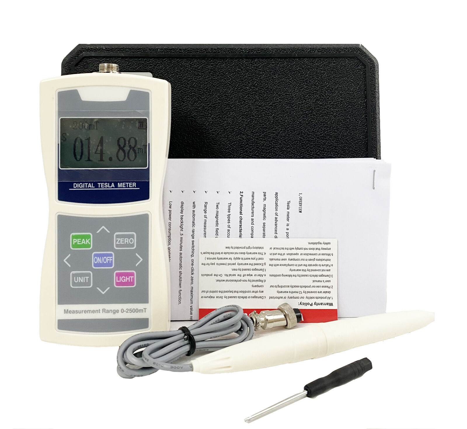 Digital Gauss Meter Tesla Meter Gaussmeter Magnetic Field Tester with Hall Probe