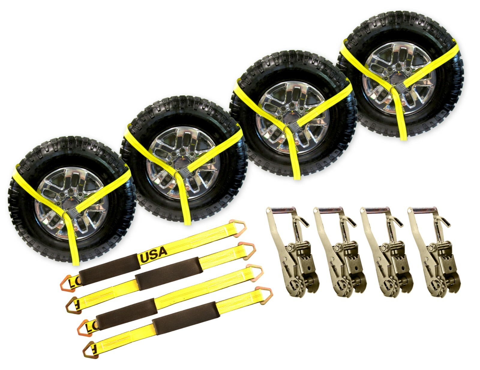 Axle Lasso Strap Ratchet Finger Hook Combo Tie Down Kit 2" x 12' Protected Eyes