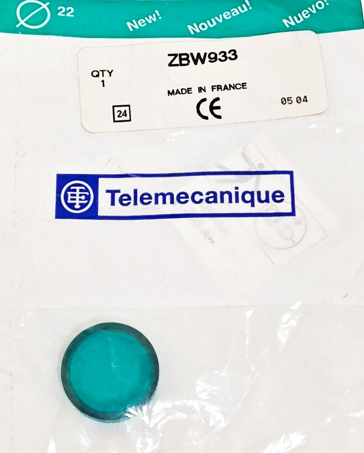Telemecanique SCHNEIDER ELECTRIC ZBW933 Green  Lens Cap for Harmony XB5 22MM AA1