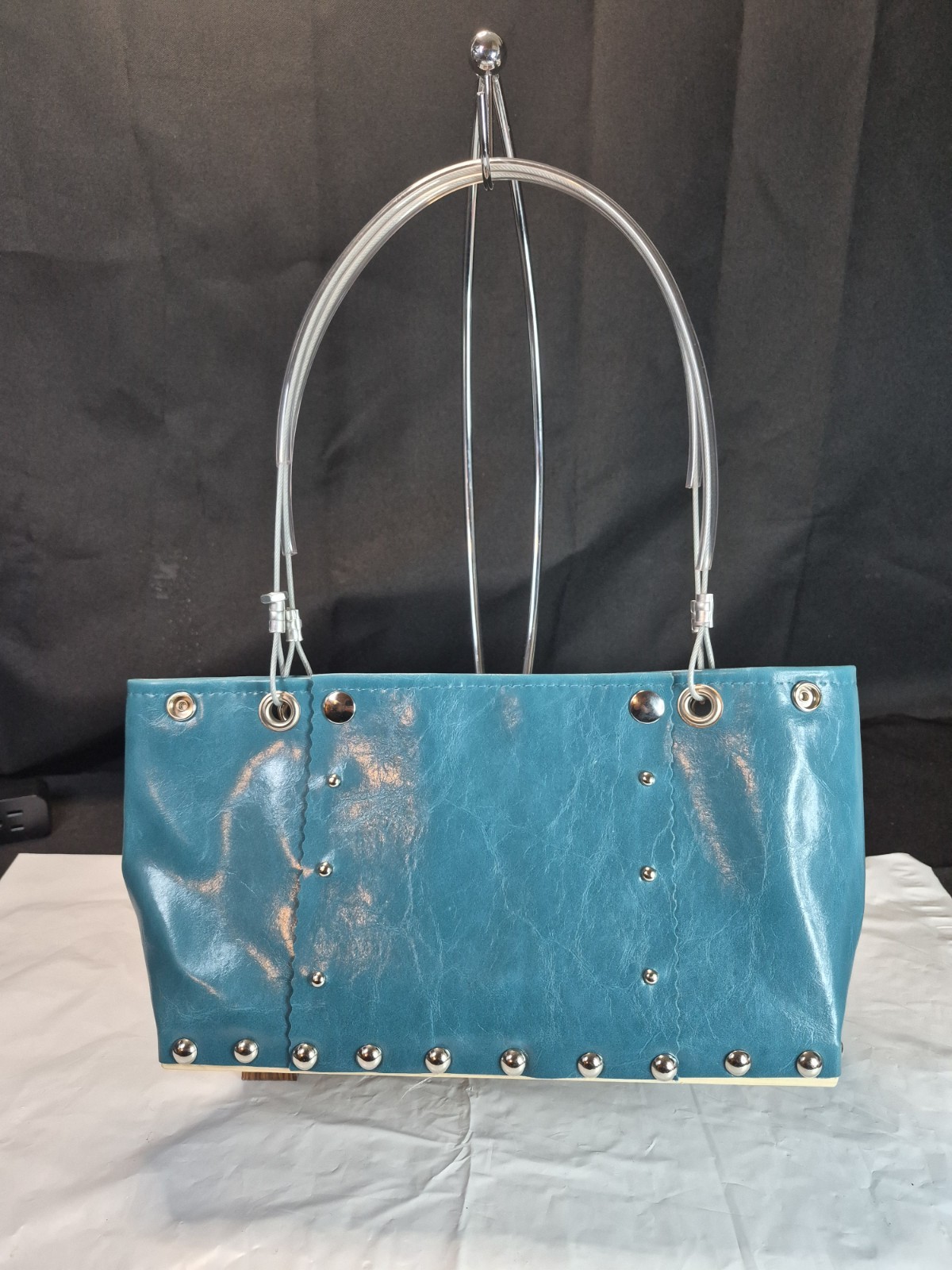 Renee Strong Rode Purse Vegan Bag Gloss Teal Mid-size Industrial Made To Last..