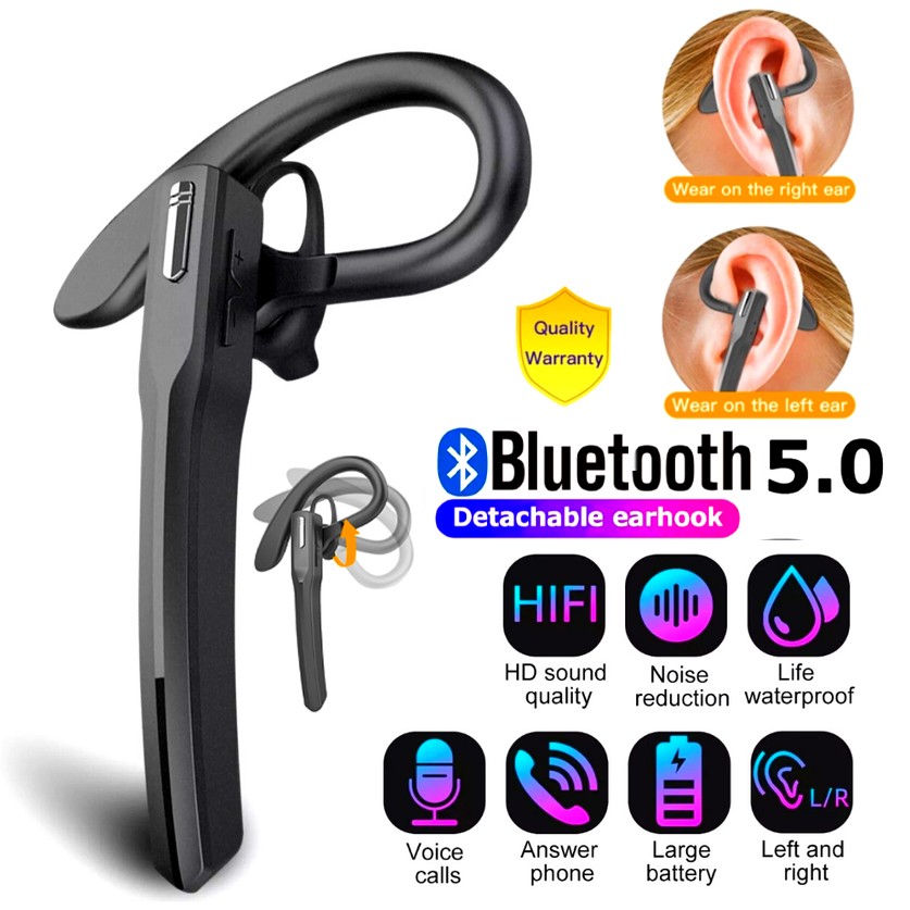 Bluetooth 5.0 Earpiece Wireless Headset Noise Cancelling Earbuds Driving Trucker