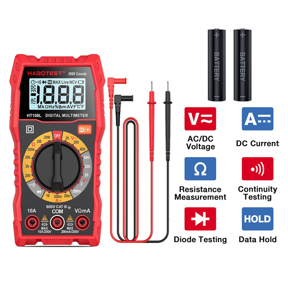 HABOTEST HT108L AC DC Handheld Digital Multimeter Volt Am Ohm True RMS Tester
