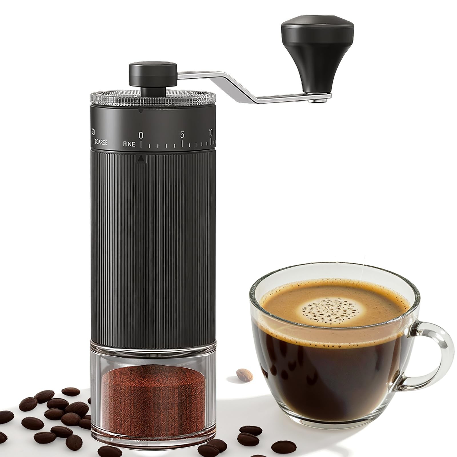 Mini Manual Coffee Grinder - 40 Adj. Settings, Portable Hand Burr Mill