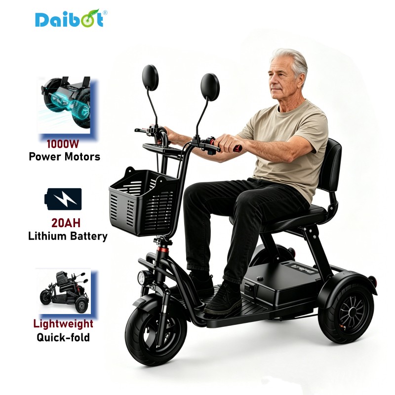Daibot Folding 3 Wheel Electric Scooter 1000W 48V Dual Motor Mobility