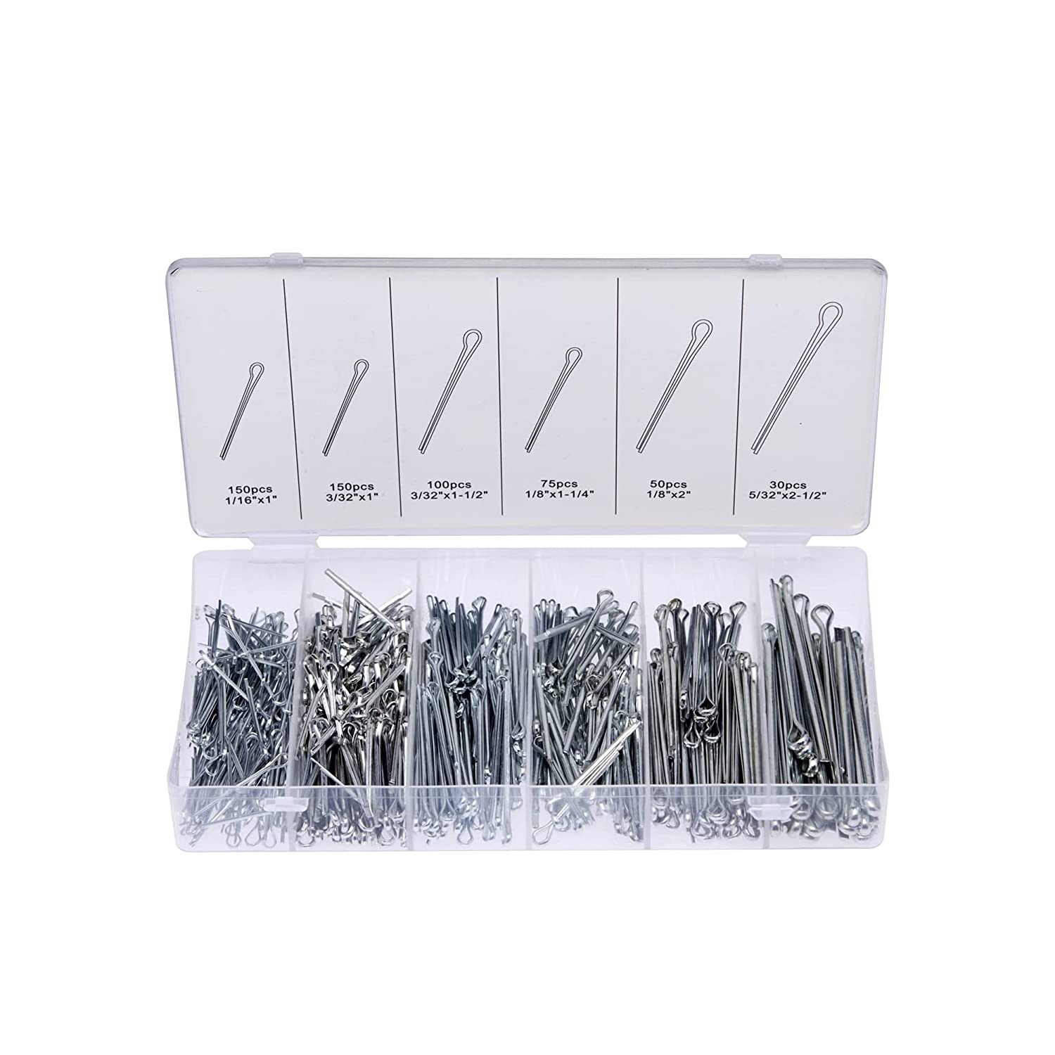 50454A Cotter Pin Assortment | 555 Piece | Zinc Plated Premium Quality | Steel S