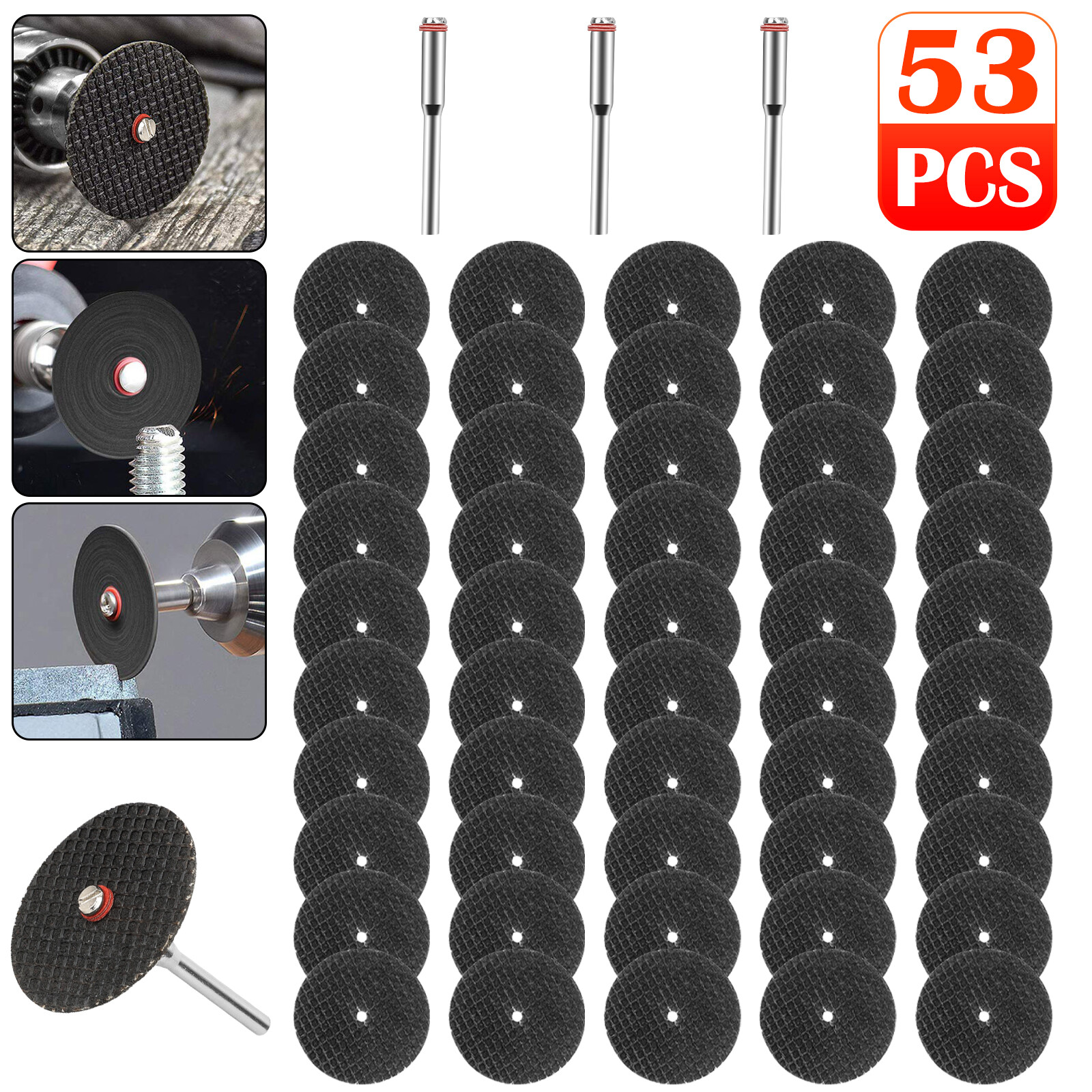 50Pcs Fiberglass Metal Cut Off Wheel Rotary Disc w/3Pcs 1/8" Mandrel for Dremel