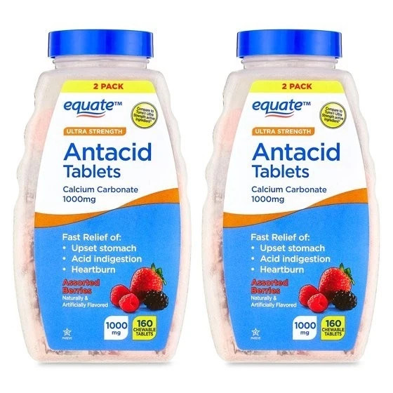 Equate Ultra-Strength Antacid Tablets, 1000 mg, Assorted Berries, 160 CT x 2 PK