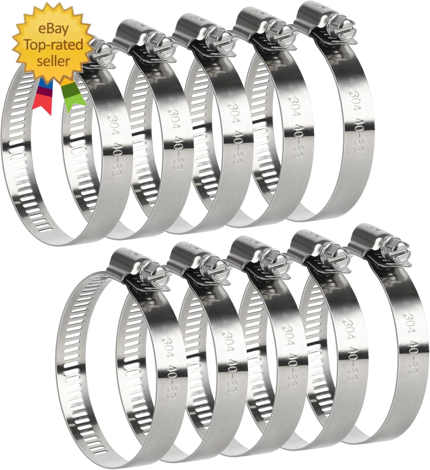 Hose Clamp, 10 Pieces 2.5 Inch Stainless Steel Hose Clamps 1 1/2 Inch to 2 1/2