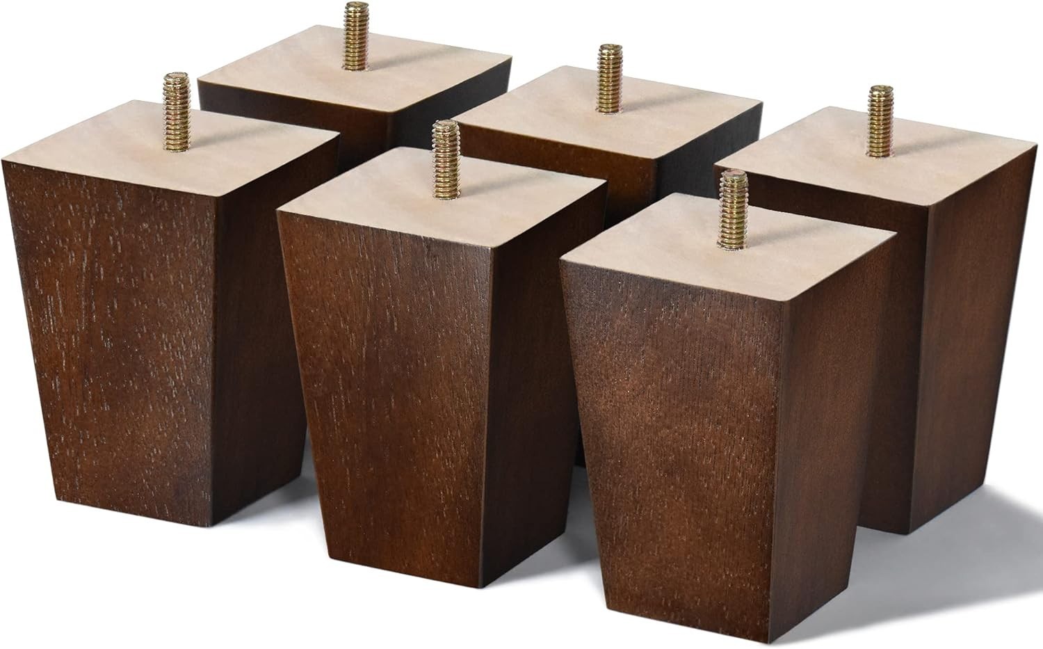 Set of 6 Mid-Century Walnut Square Furniture Legs - 4 Inch Sofa Legs