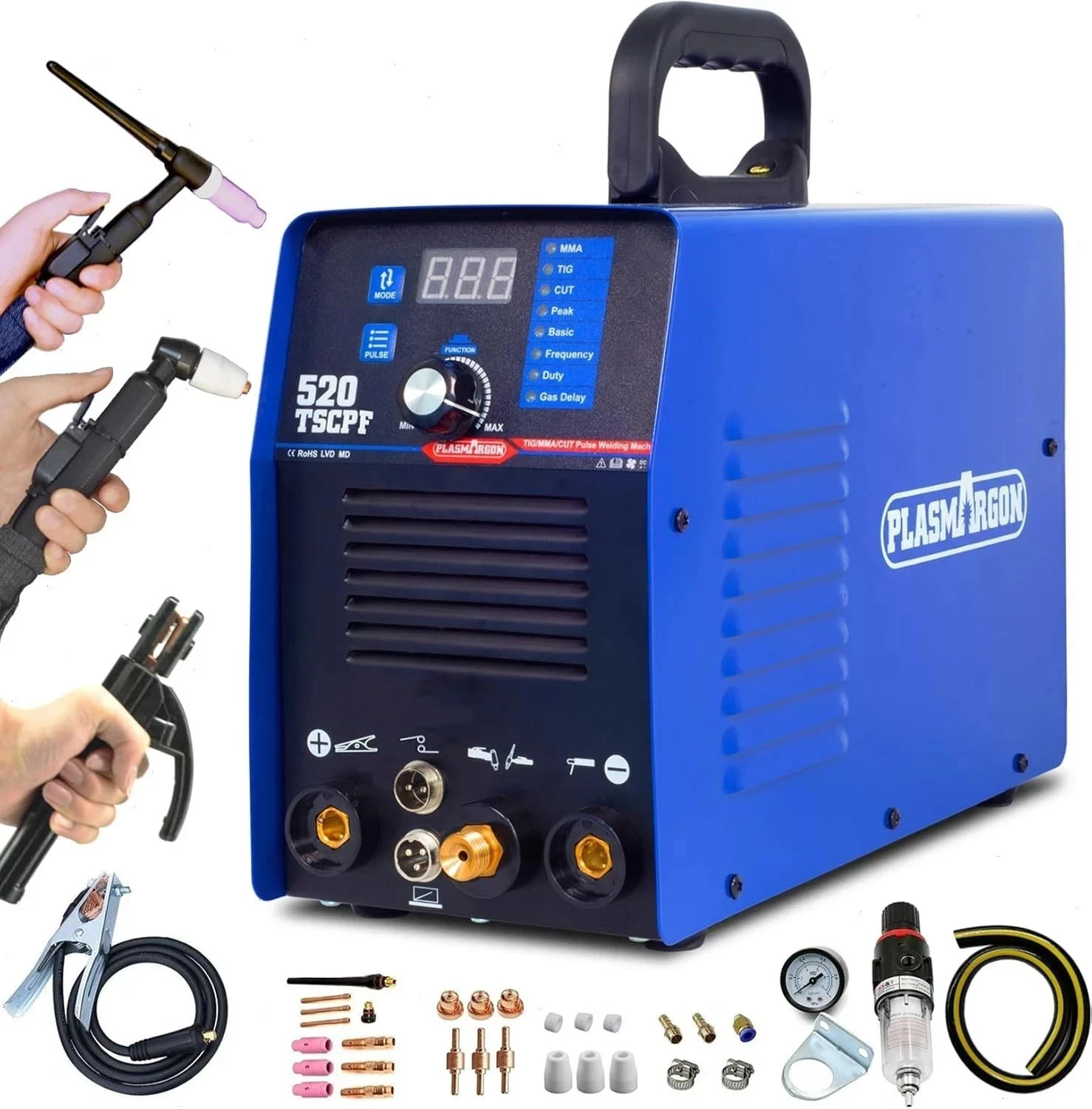 520TSCPF 3-in-1 Welder, 110V/220V Dual Voltage, 50A Plasma Cutter 200A TIG Stick