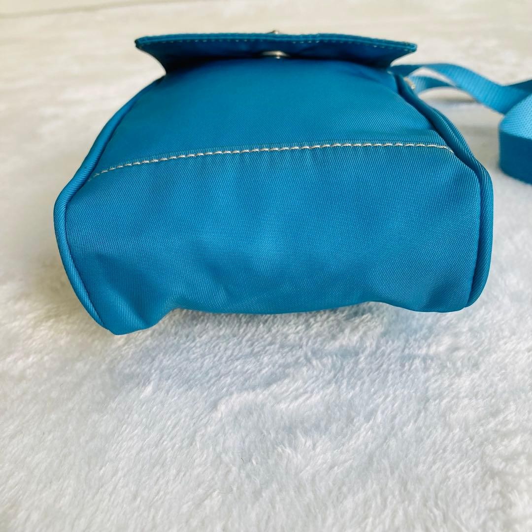 Prada Sacoche Small Shoulder Bag Water Blue Leather Used Authentic