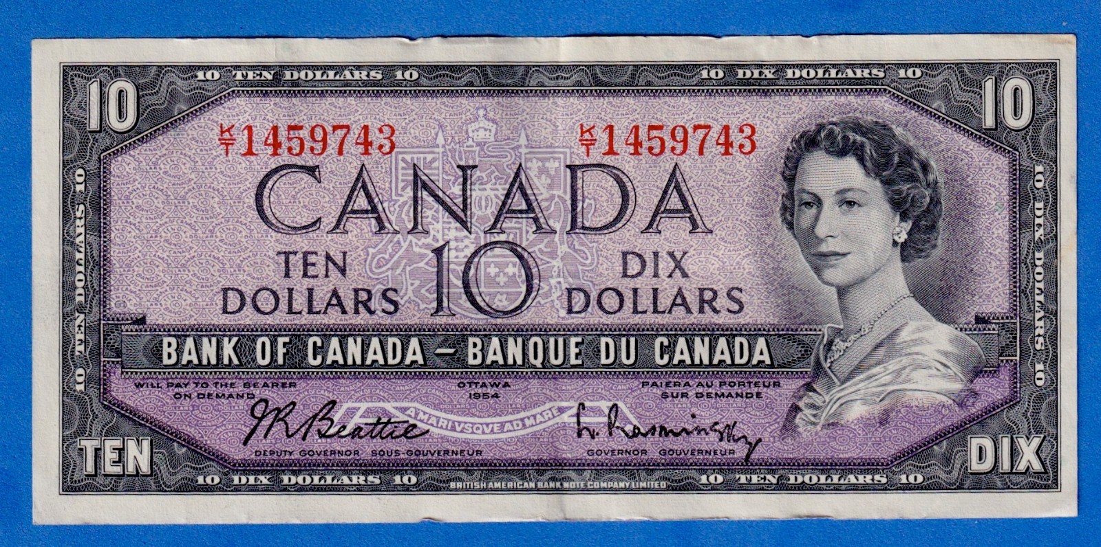 Canada $10 1954 BC-40b / P-79b - QE II  Circulated Note  K/T 1459743