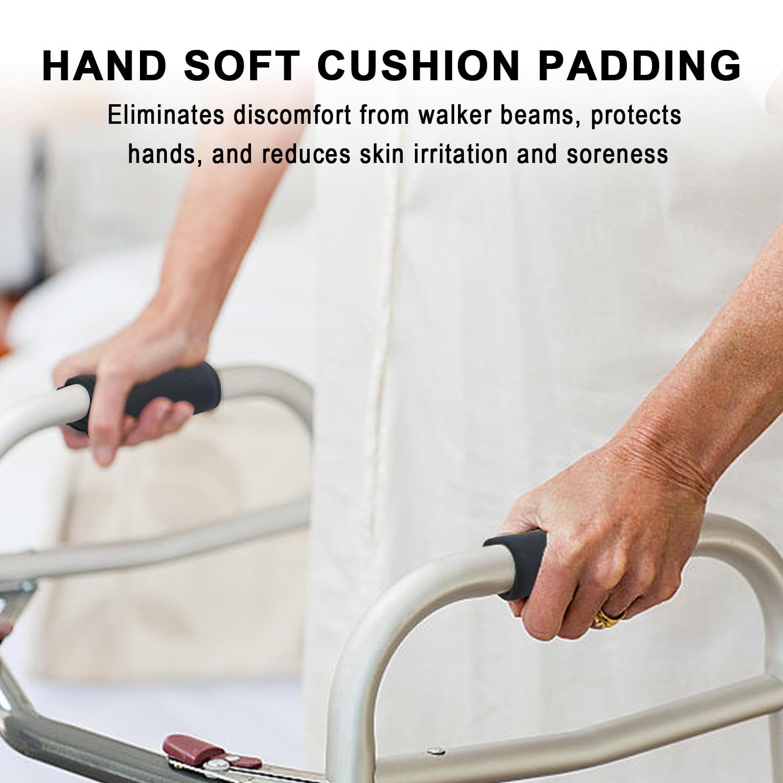 2 Pack Walker Handle Cushions - Grip Covers Pads - Padded Hand Black