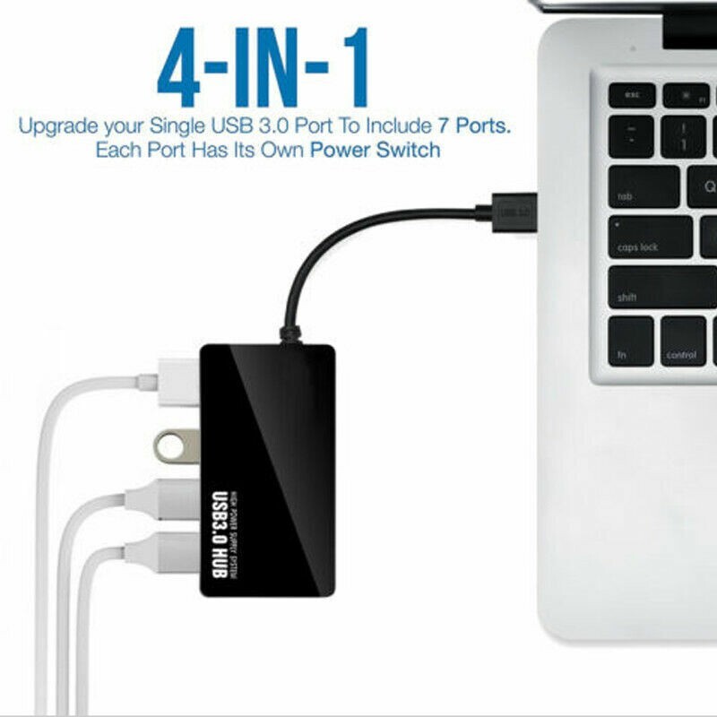 4 Port USB 3.0 Hub Cable Power Adapter Splitter Multiple Extender for Laptop