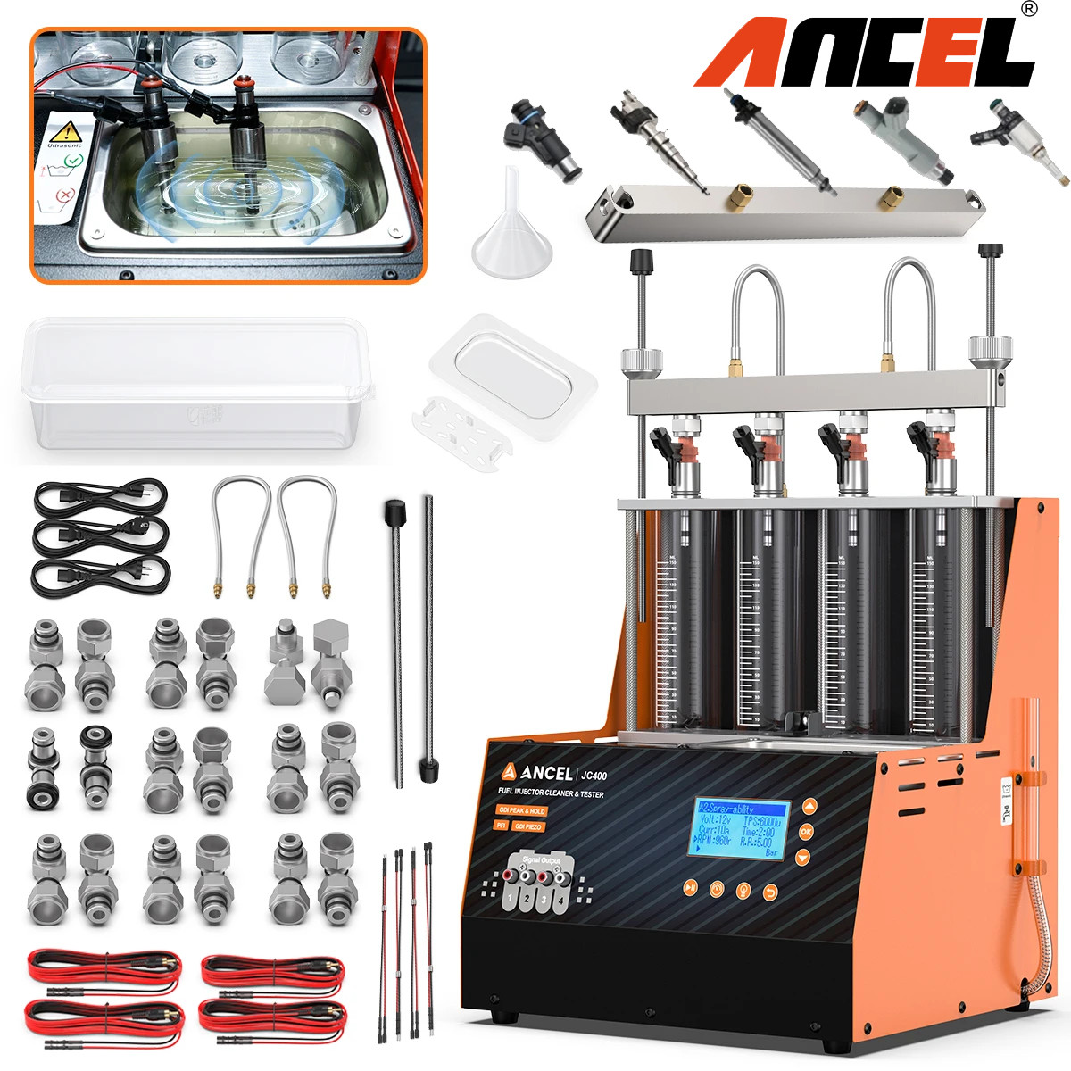 ANCEL JC400 Ultrasonic Fuel Injectors Cleaner Tester GDI Injectors Machine Kit