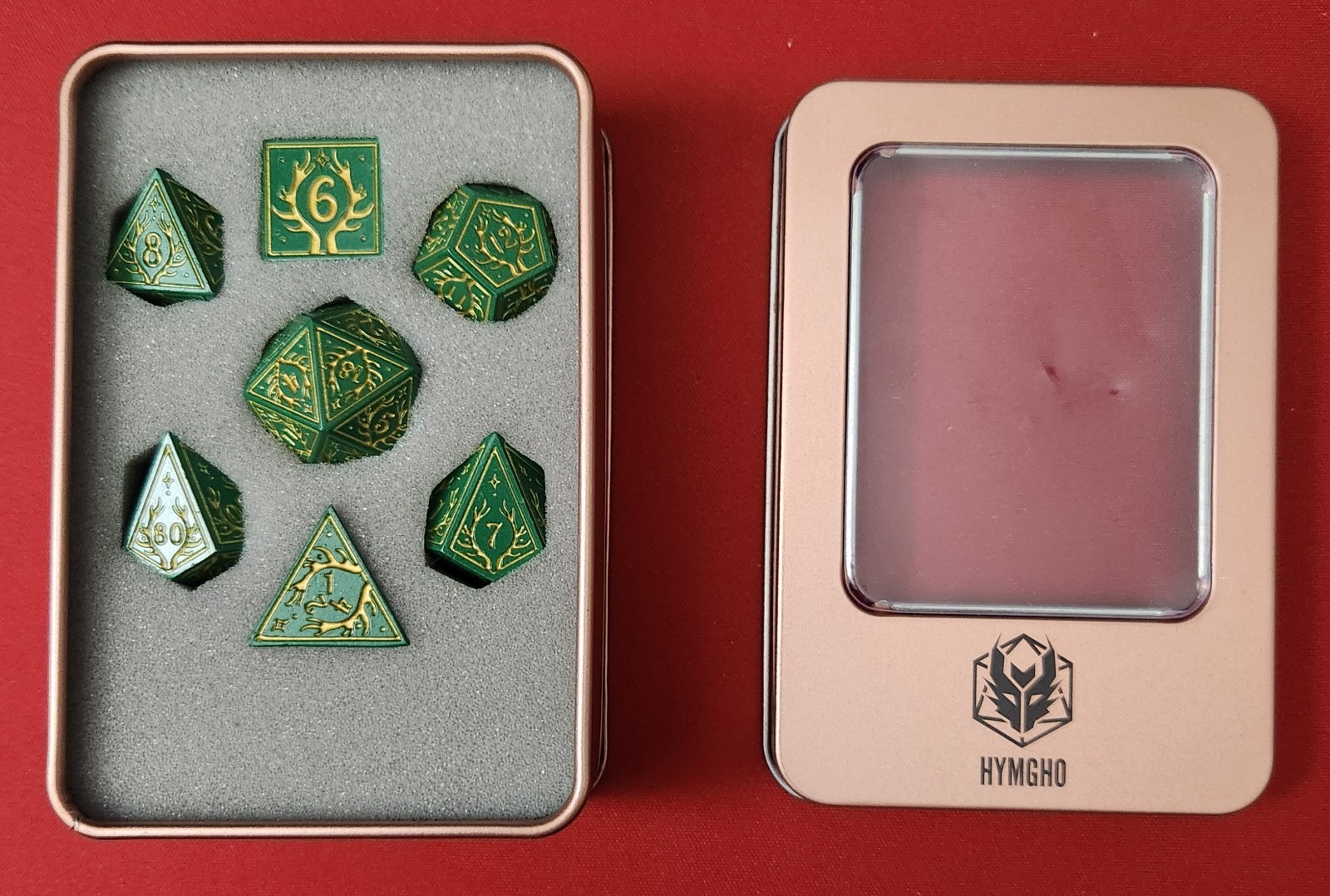HYMGHO Dice Metal Druid Themed Dice Set in Green With Gold HY00503 NEW