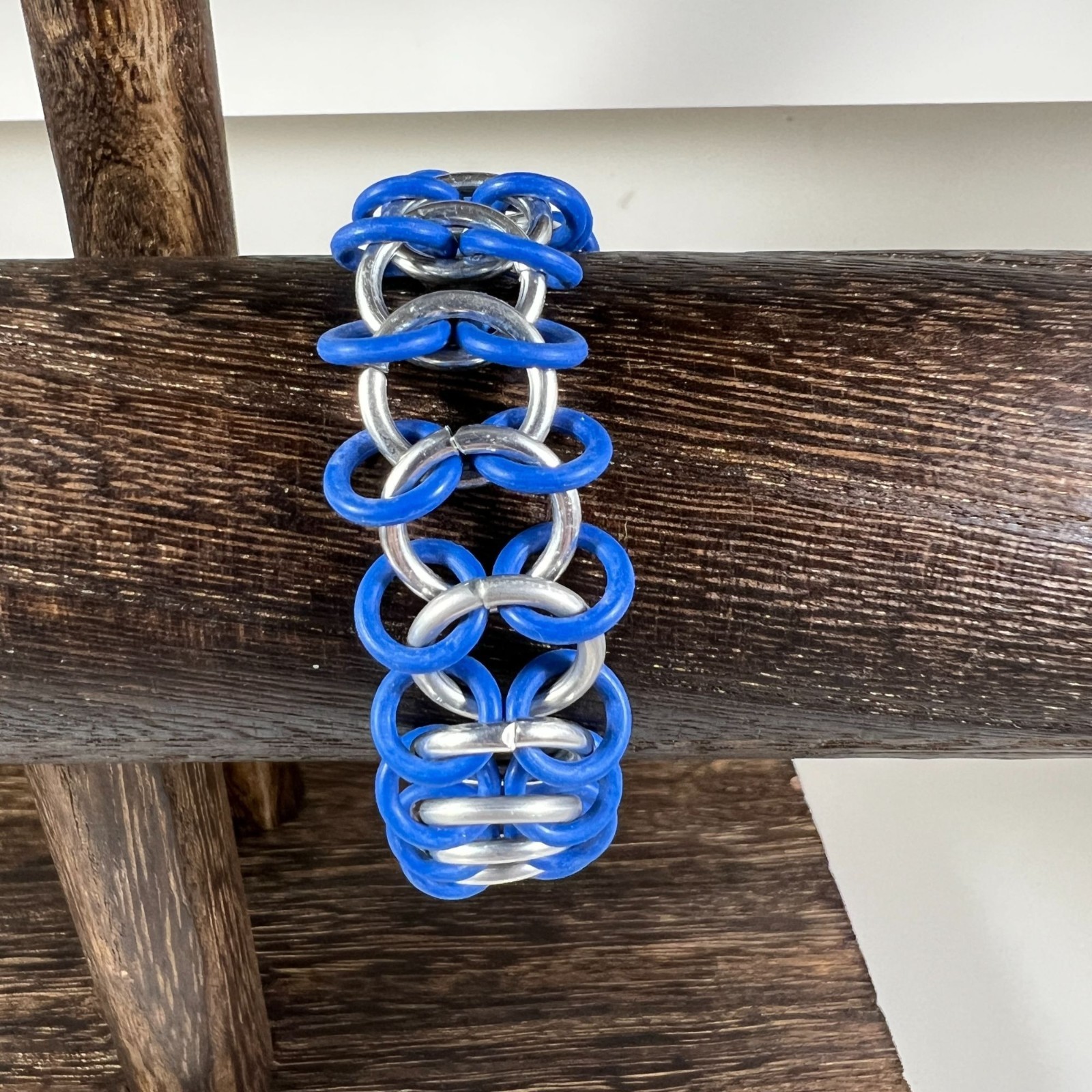 Stretchy Chainmail Bracelet With Blue & Silver Links By MarleeKat Creation