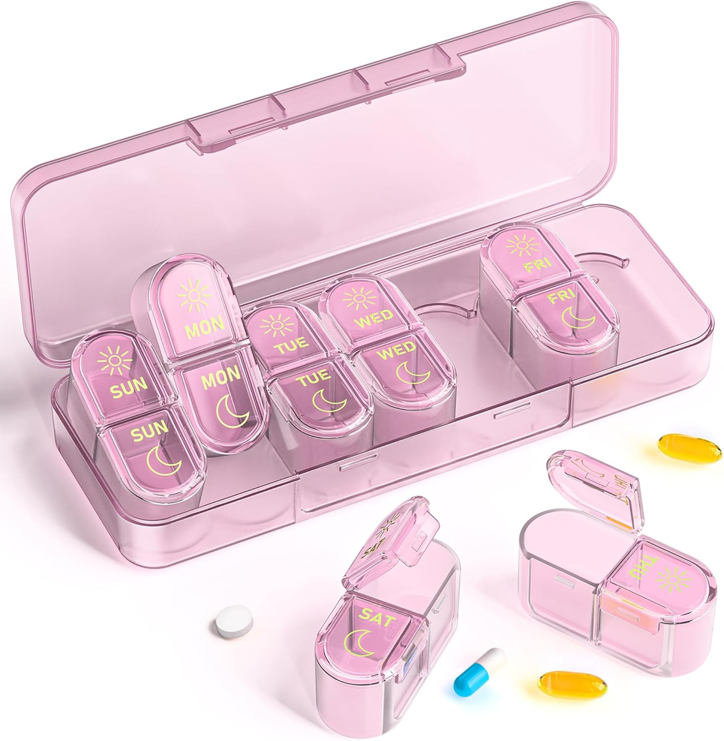 Pill Organizer 2 Times a Day AM PM Pill Organizer 7 Day, Weekly Pill Box 2 Twice