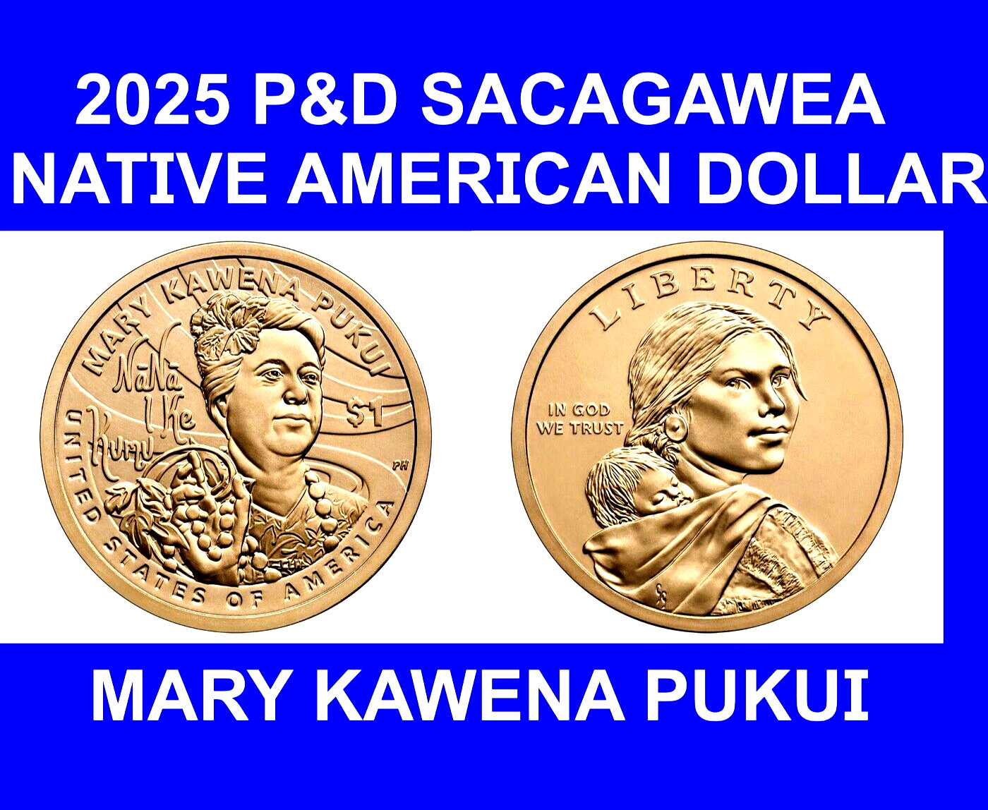 2025 P &D Sacagawea $1 Native American 2 COINS MARY KAWENA PUKUI