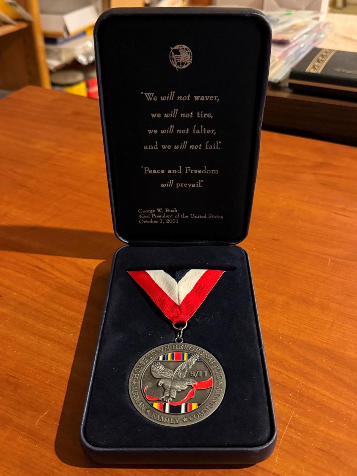 2001 Hometown Heroes Salute Airmen-Family-Community 9/11 Medal in Case