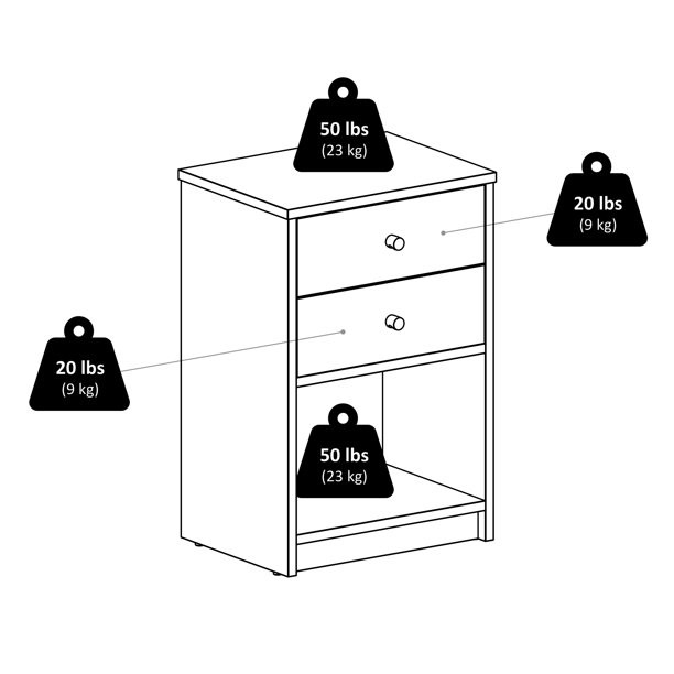 Modern Nightstand End Side Table with 2 Drawer Bedside Table with Shelve Storage