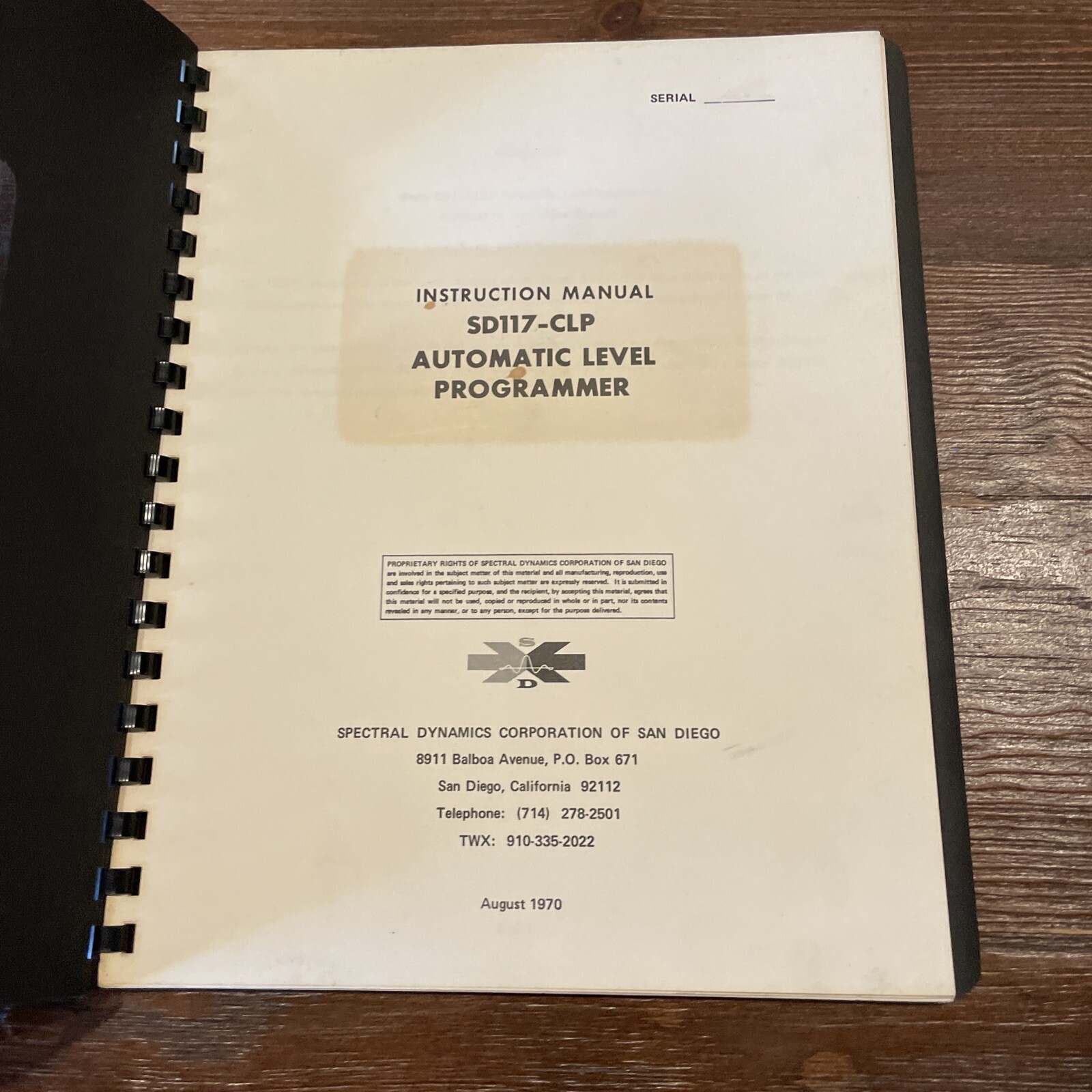 Spectral Dynamics SD117-CLP Automatic Level Programmer Instruction Manual 1970