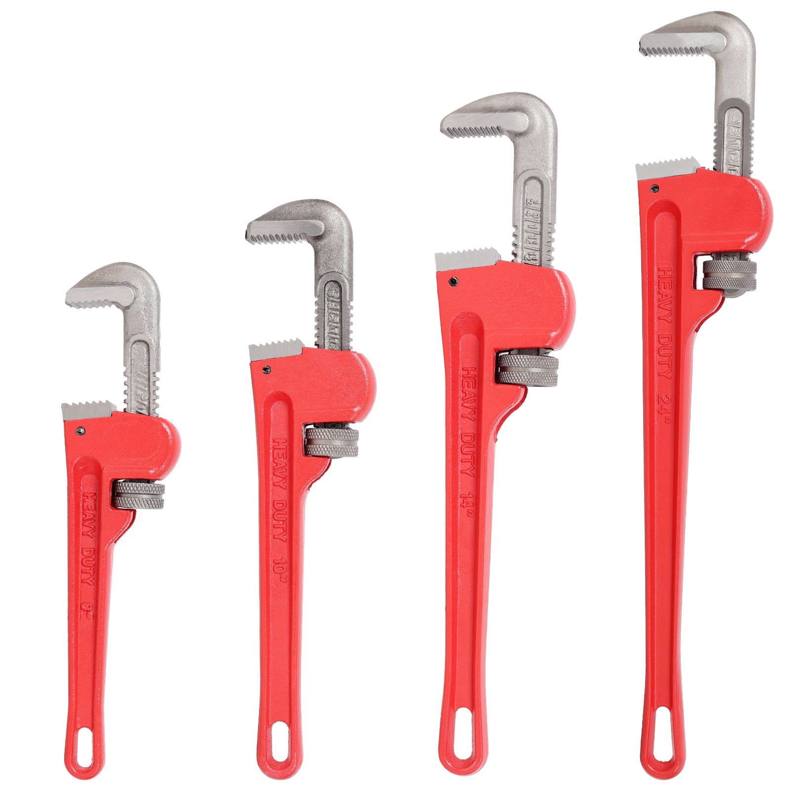 Heavy Duty Pipe Wrench Set Red Steel Plumber Adjustable Tool Kit-4pc 8-24"