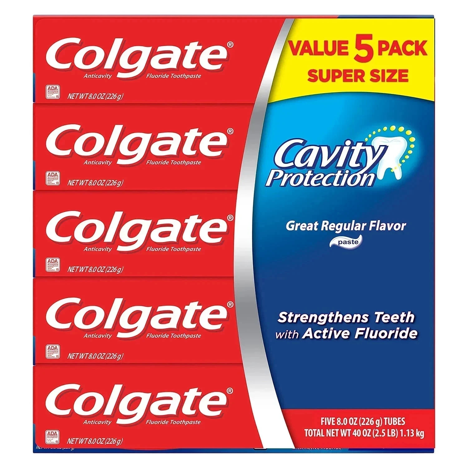 Colgate Cavity Protection Toothpaste with Fluoride, Regular Flavor, 8 oz., 5 pk.