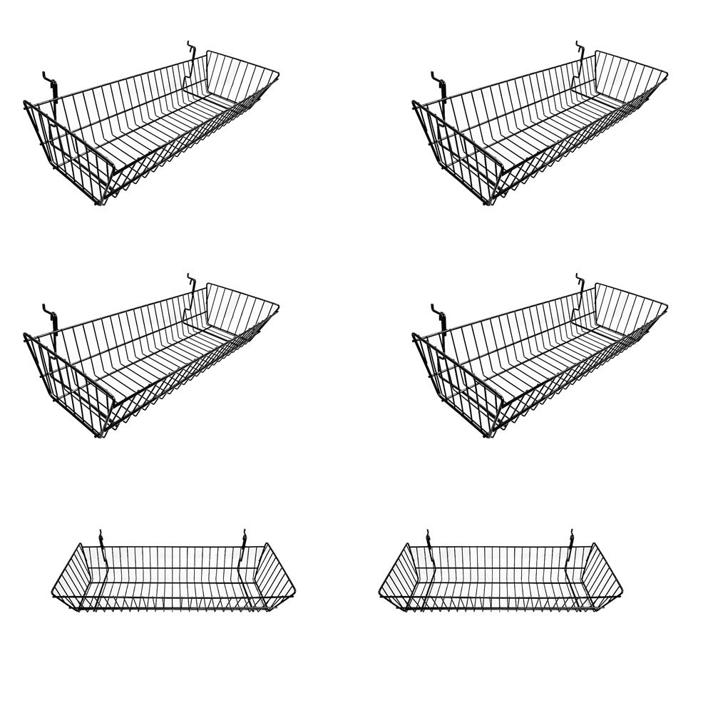 6 Pc Metal Wire Black Slatwall Gridwall Pegboard Large Double Sloping Basket