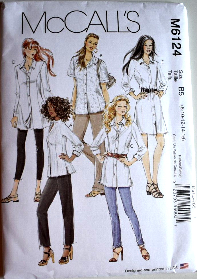 MCCALLS PATTERN 6124 SHIRTS  MISSES/PETITE SIZES  8 10 12 14 16  UNCUT