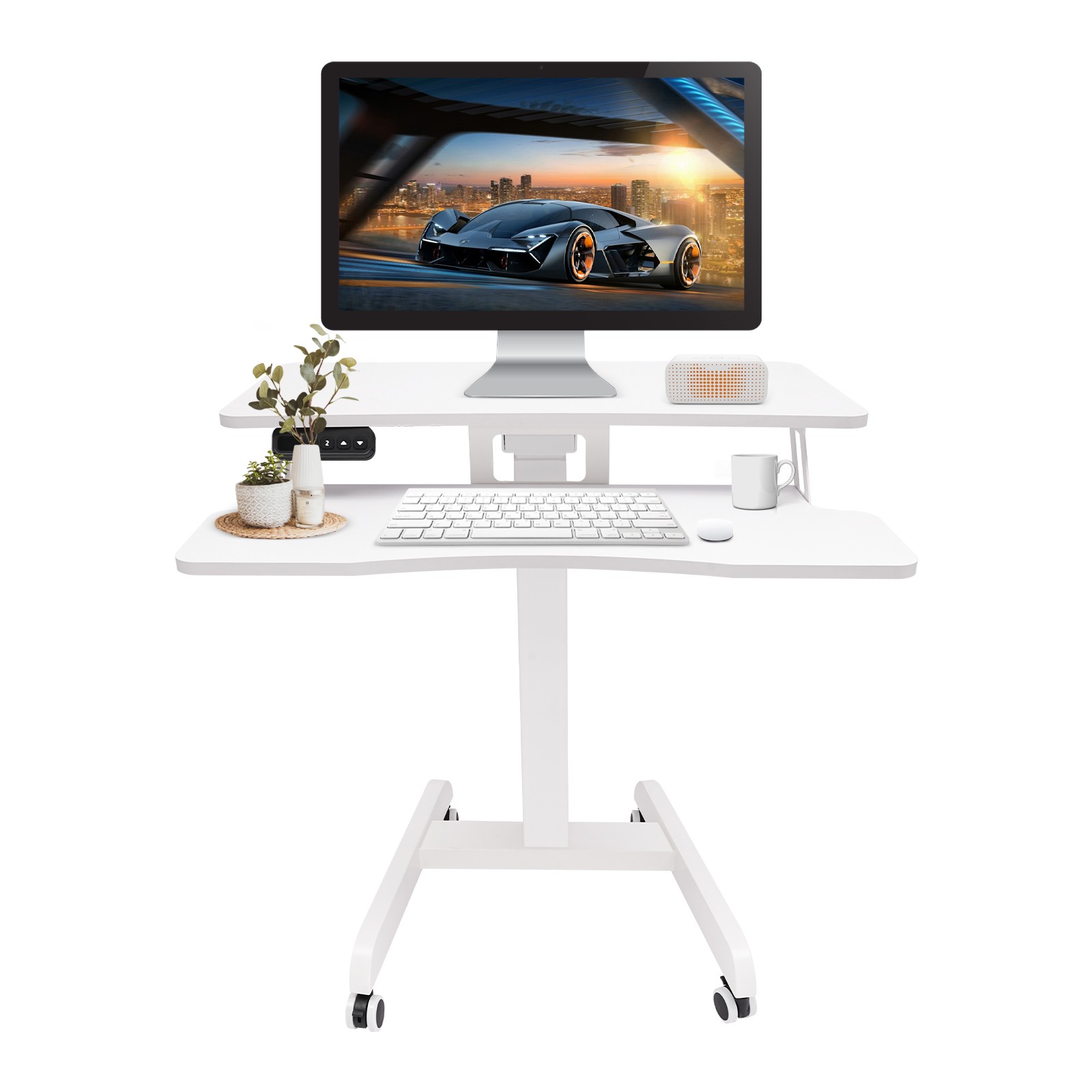White Computer Desk Height Adjustable Rolling Electric Podium Desk For Office