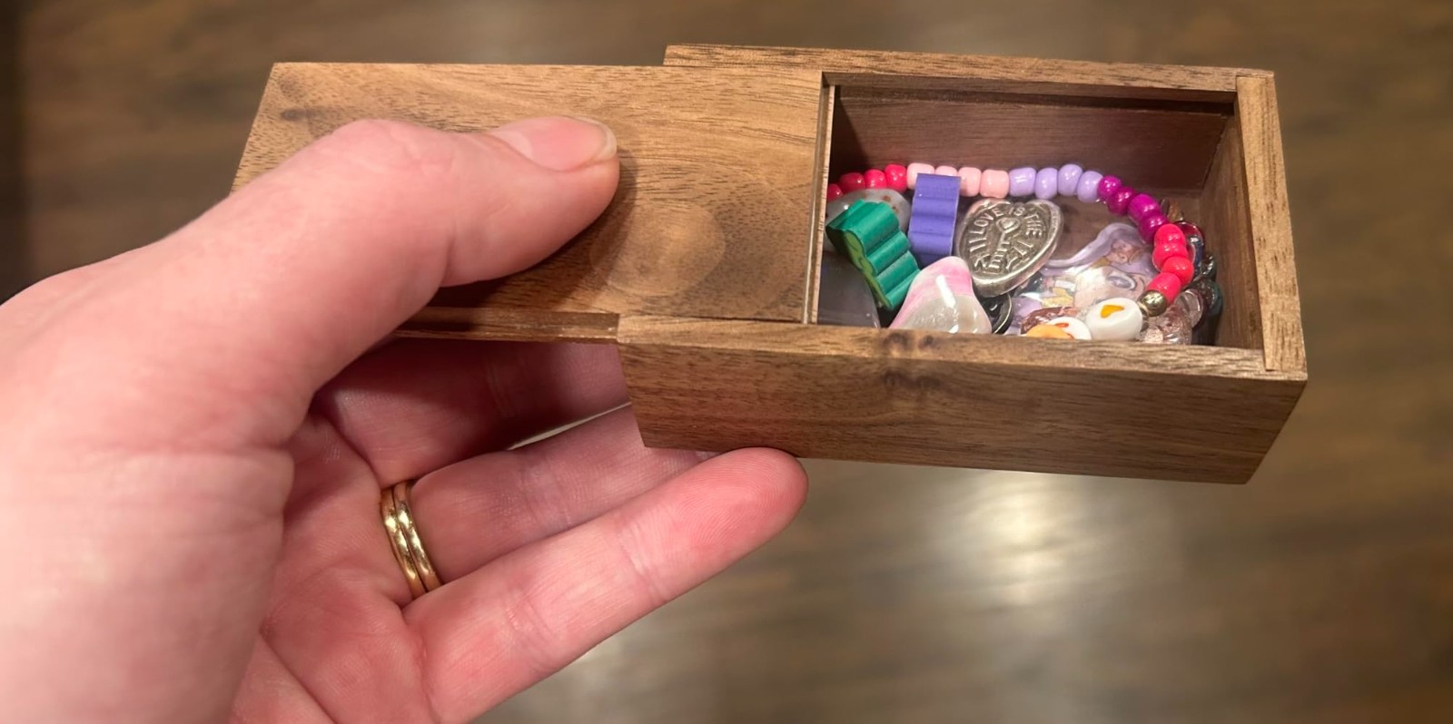 Walnut Wood Small Gift Box with Sliding Lid, 3.15x2x0.98" Keepsake USB Box
