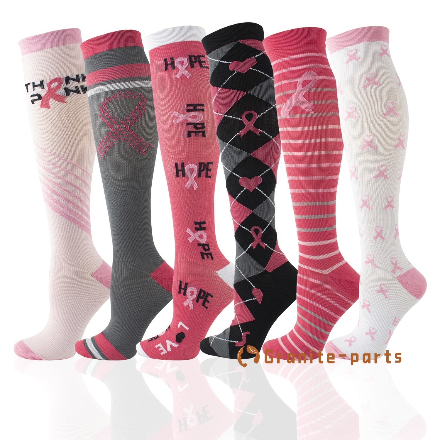6 Pairs Women Compression Socks Knee High 20-30 mmHg Support Medical Stockings