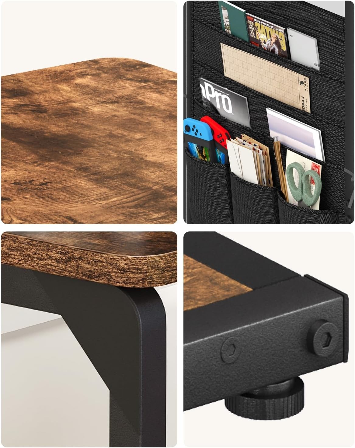 Narrow C-Shaped End Table W/ Storage Bag Small Couch Side Table Sofa TV Tray