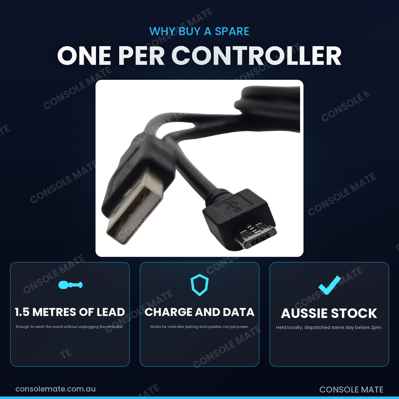 4x Micro USB Charging Lead 1.5m for PS4 DualShock 4 | Quad Pack