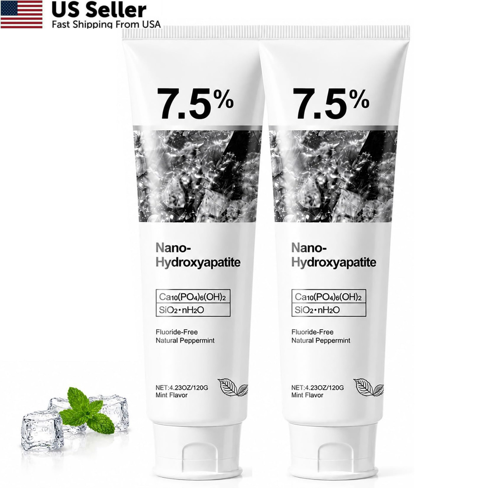 Ayzololo 7.5% Hydroxyapatite 8.46 Ounce (Pack of 2), Fresh Mint