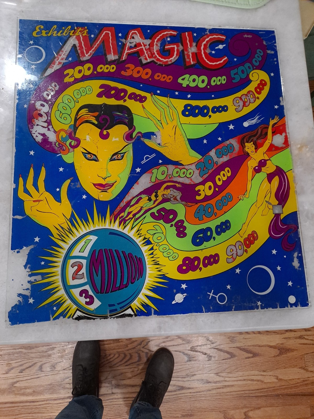 The Exhibit Supply Co. MAGIC, Original Pinball Machine BACK GLASS, 1940