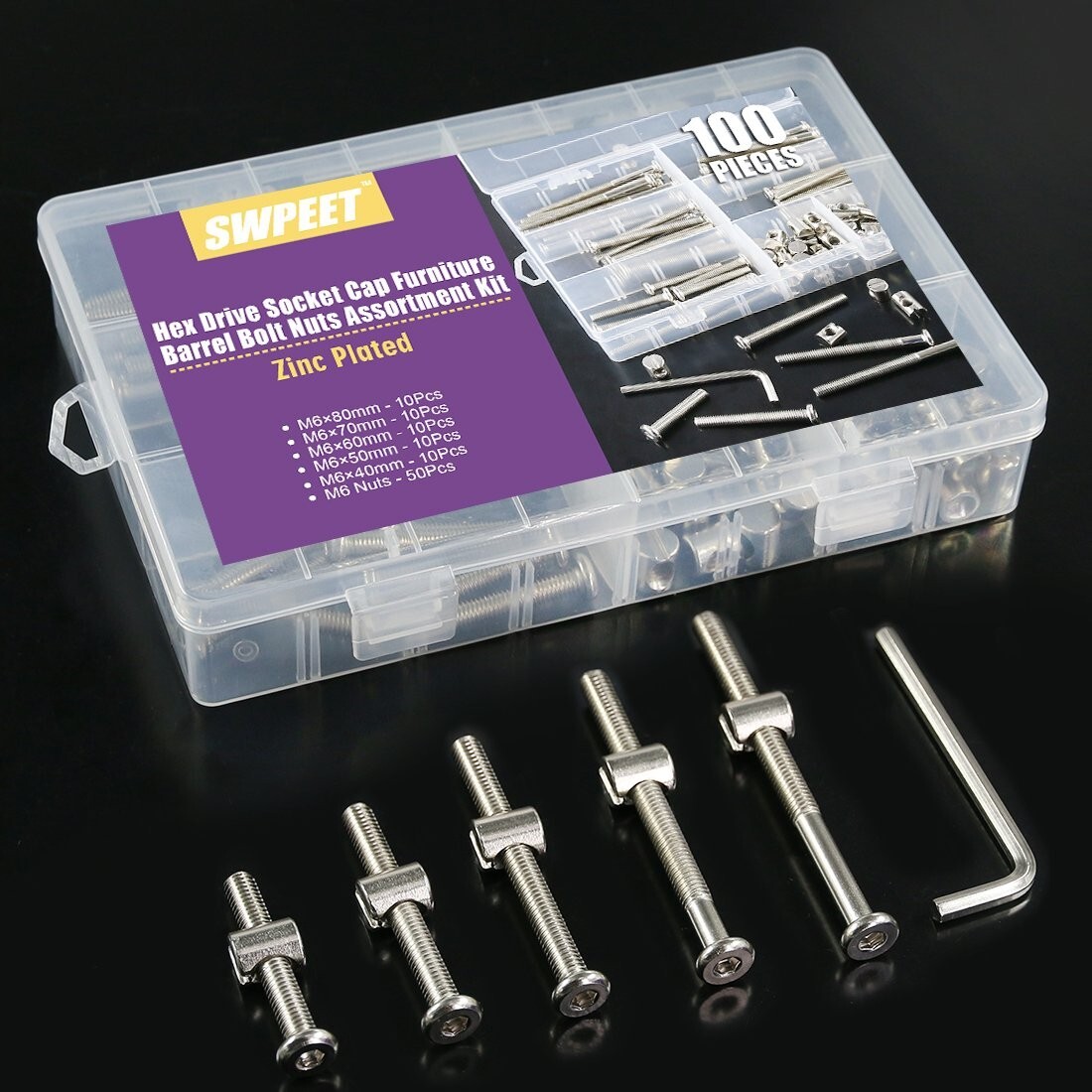 Versatile 100Pcs M6 Bolts & Nuts Set for Furniture - Corrosion-Resistant Steel
