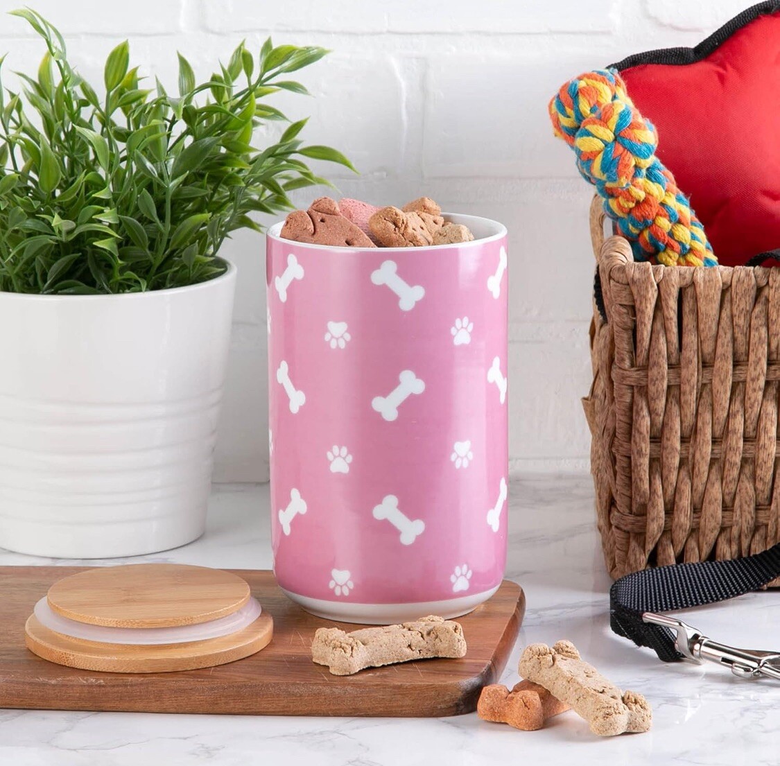 Bone Dry  Rose Paw & Bone Pink Ceramic Treat Jar Canister Brand New Fast Ship