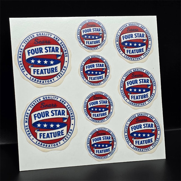 SEARS FOUR STAR FEATURE assorted DECALS, Vintage Style Vinyl Stickers, Craftsman
