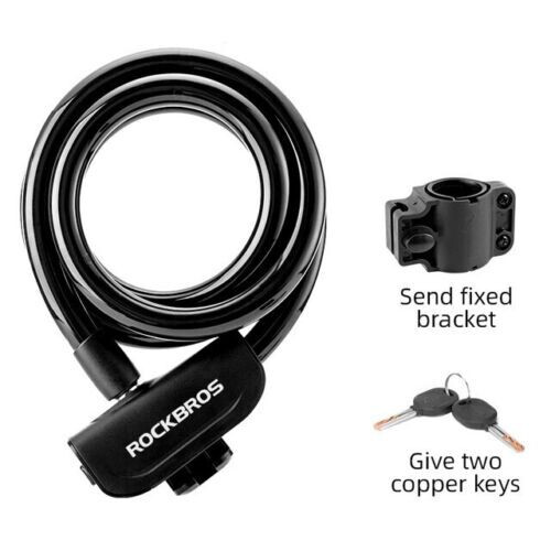 NEW ROCKBROS Bicycle Cable Bike Lock 14.4mm*45" Anti Theft 2keys Black US SELLER
