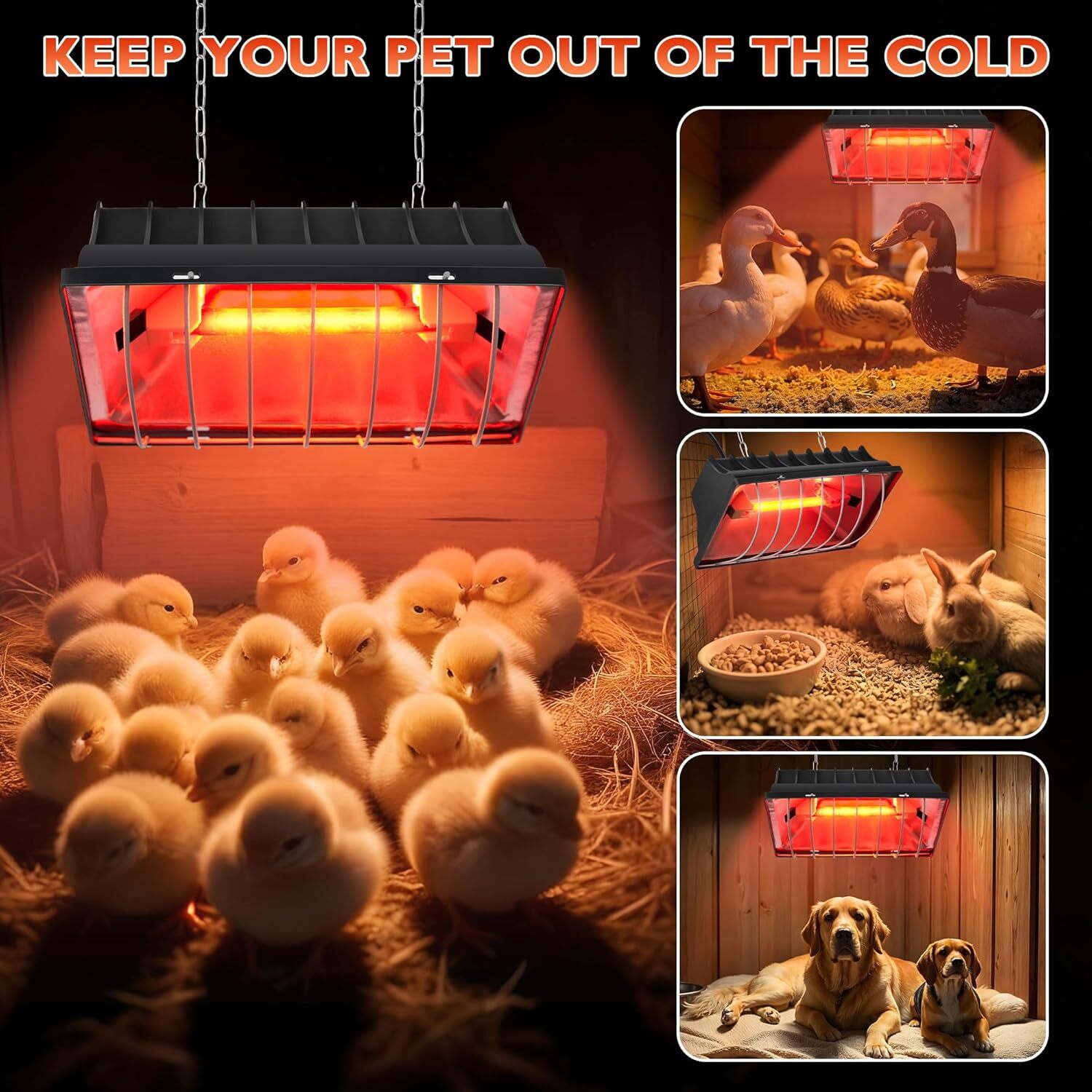 Chicken Coop Heater Heating Plate Adjustable Temp Hanging Light with Lamp Shade