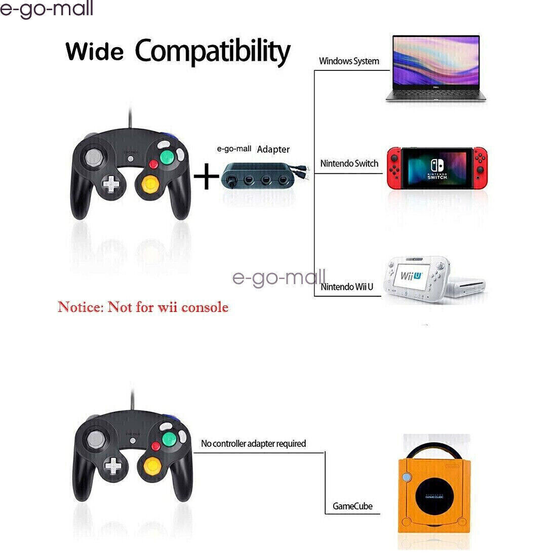 2 Pack Wired Gamecube Controller for Switch Wii U PC(need adapter) GameCube