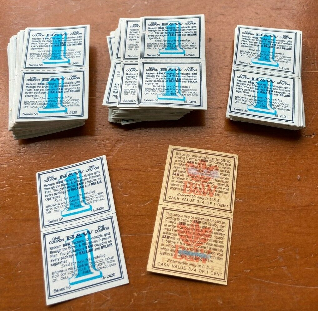 B & W RALEIGH BELAIR CIGARETTES PROOF OF PURCHASE LOT OF 150+VINTAGE ANTIQUE