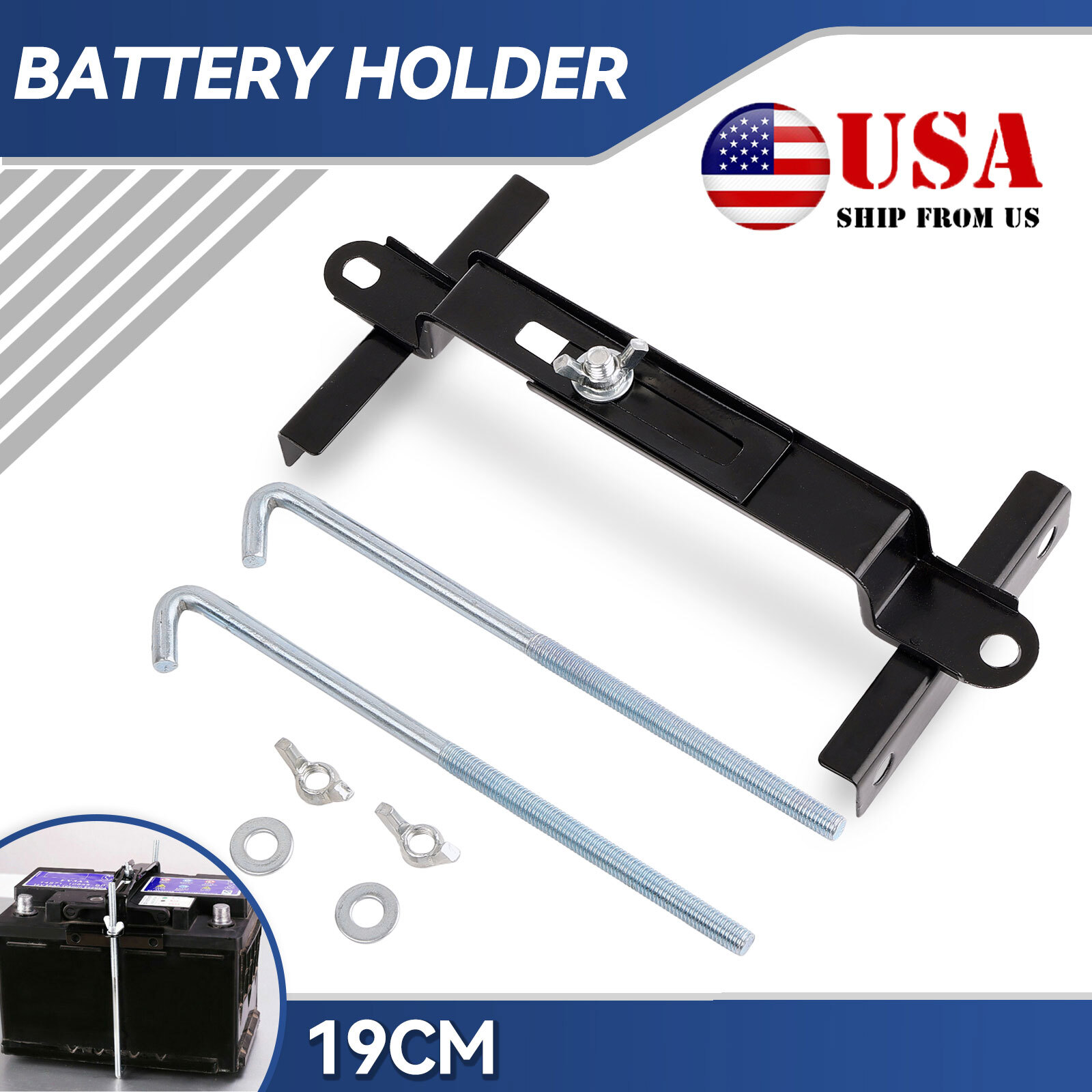 Car Adjustable Battery Retaining Holding Clamp Bracket Bolt Tie Hold Down Kit/