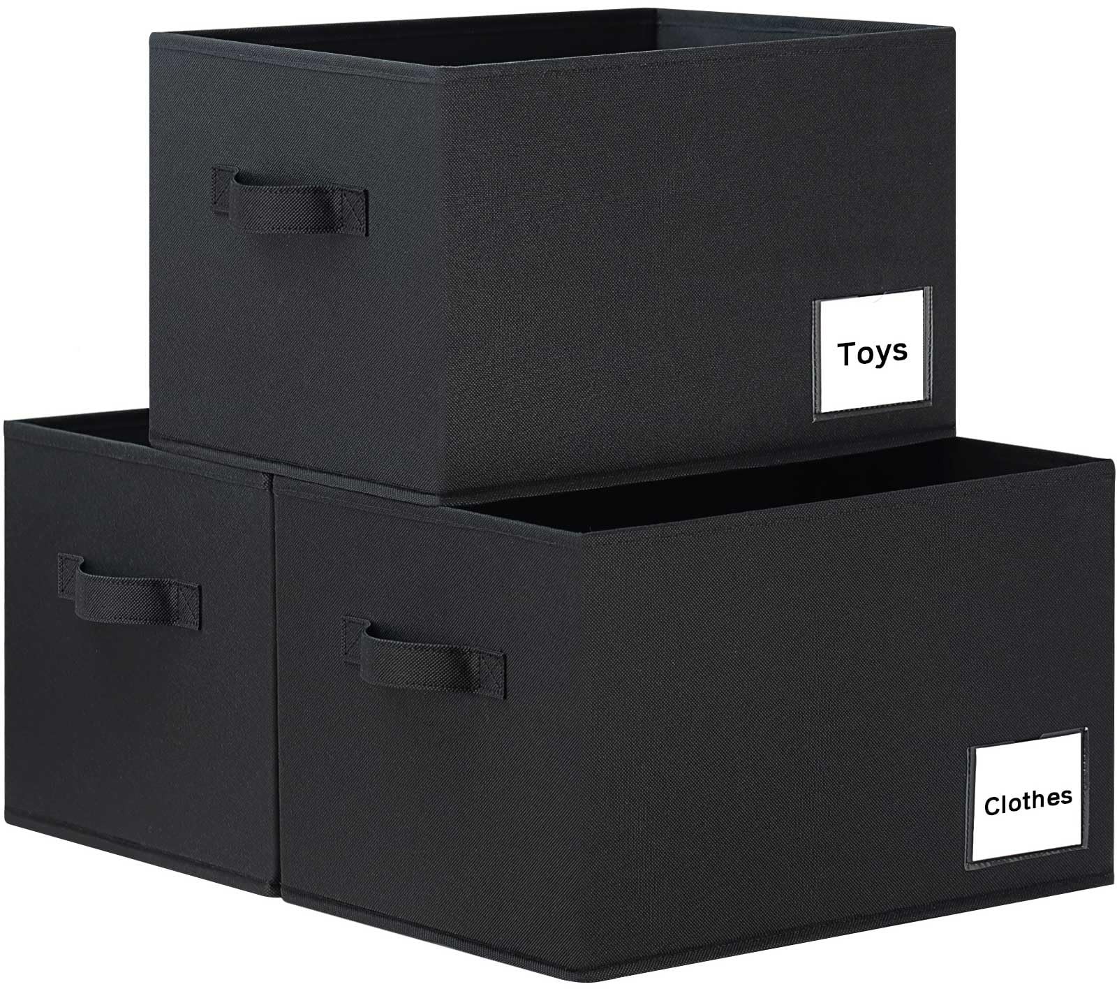 3 PCS 15x11x9.5 Inch Black Fabric Storage Bins Closet Shelf Organizer Large