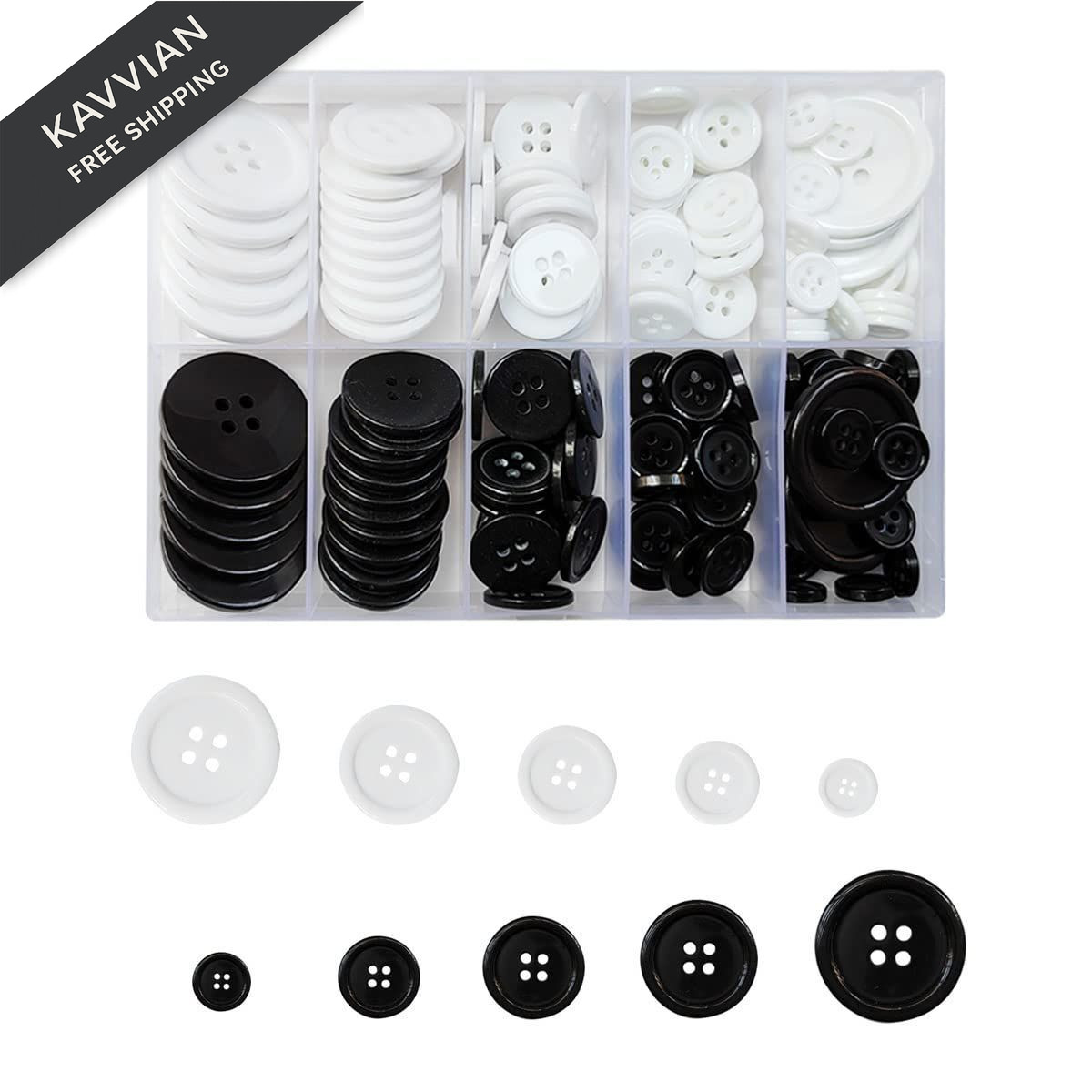 160 Pcs Mixed 0.39inch, 0.5inch, 0.6inch, 0.8inch, 1inch, Black and white