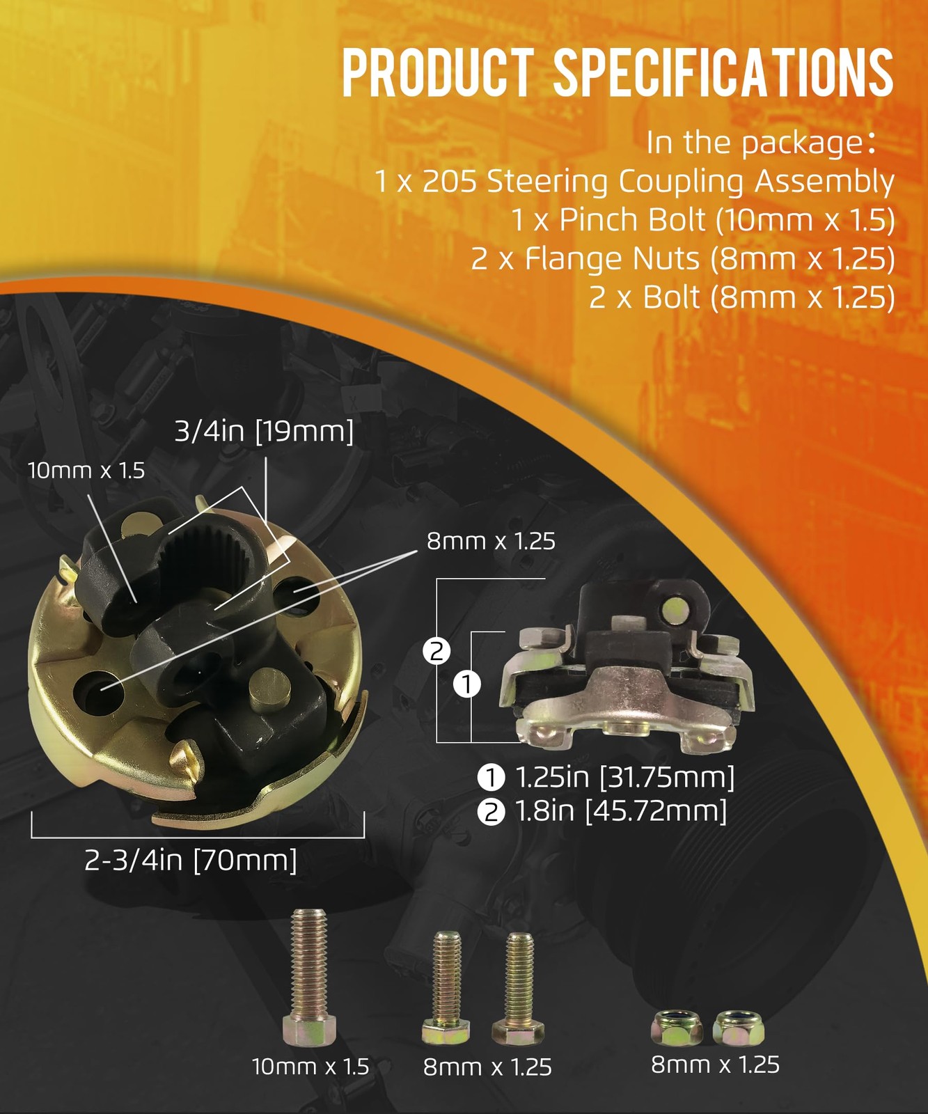 205 Steering Coupling Assembly - 3/4" 26 Spline Input Shaft with 2-3/4" OD, 2